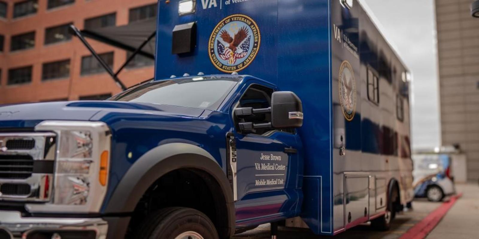 Photo Courtesy Jesse Brown Veterans Affairs Medical Center. Pictured is the blue VA Mobile Medical Unit.
